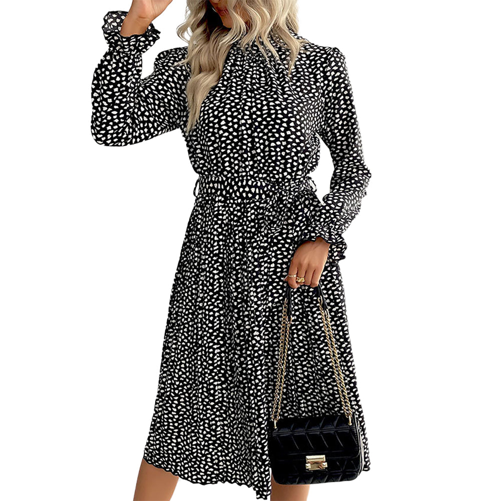 YESFASHION Fashion Pleated Skirt Long Sleeve Dress
