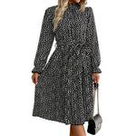 YESFASHION Fashion Pleated Skirt Long Sleeve Dress