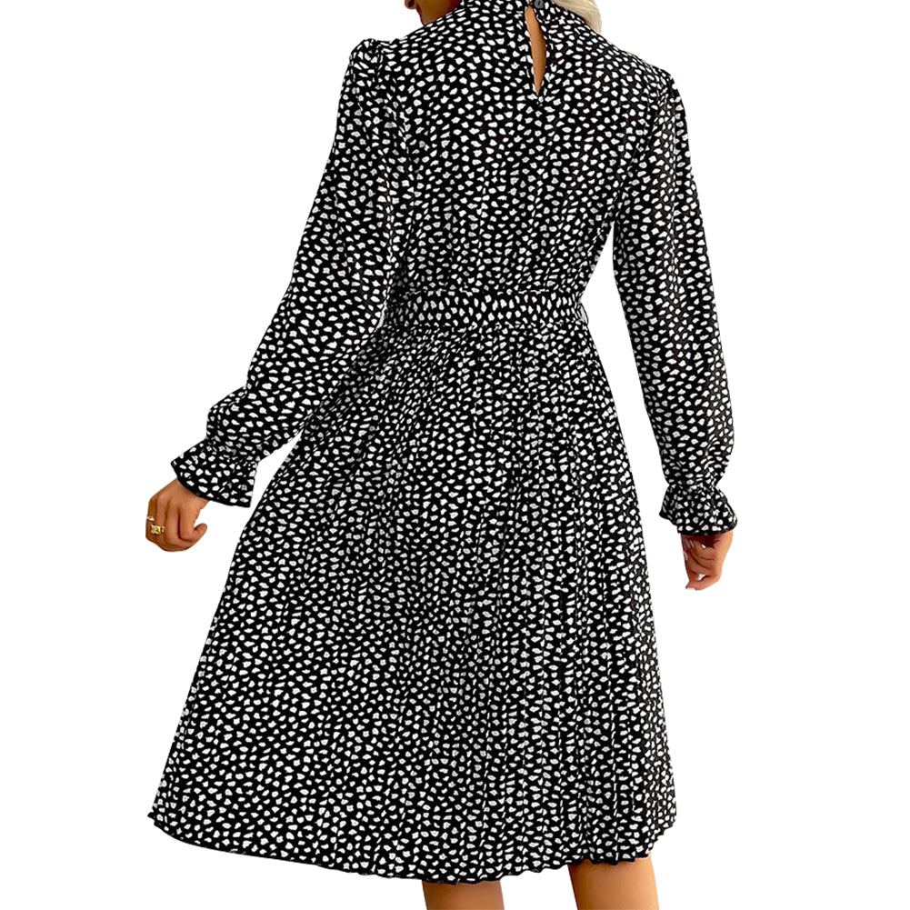 YESFASHION Fashion Pleated Skirt Long Sleeve Dress