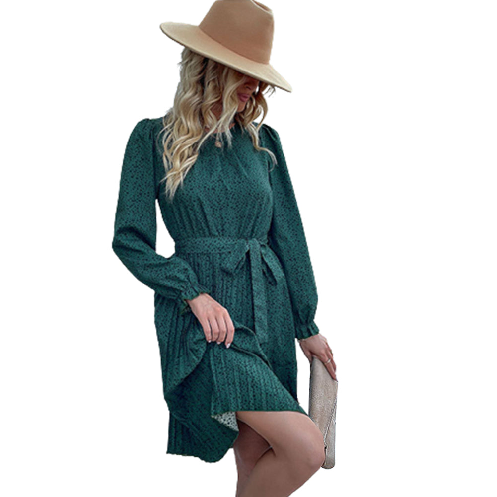 YESFASHION Long-sleeved Autumn Lace-up Print Dress