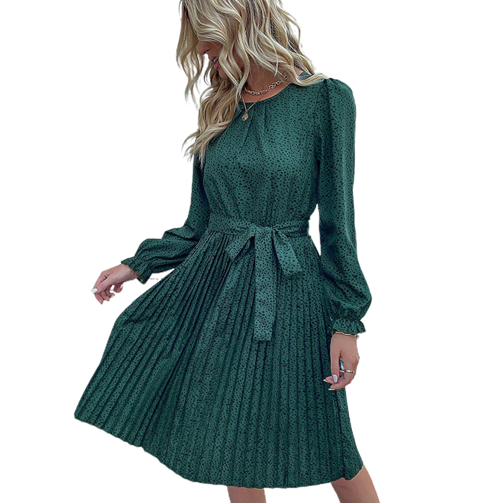 YESFASHION Long-sleeved Autumn Lace-up Print Dress