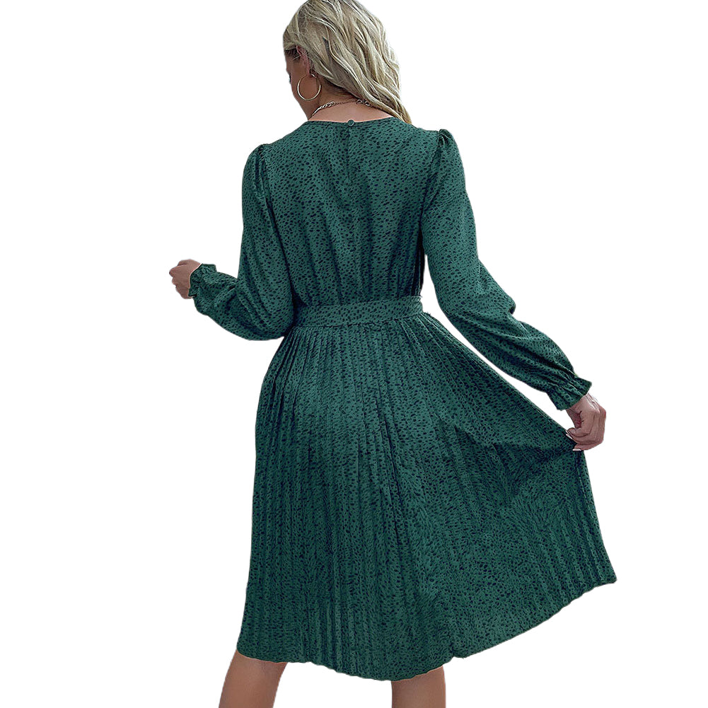 YESFASHION Long-sleeved Autumn Lace-up Print Dress