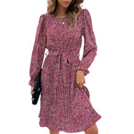 YESFASHION Long-sleeved Autumn Lace-up Print Dress
