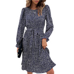YESFASHION Long-sleeved Autumn Lace-up Print Dress