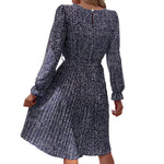 YESFASHION Long-sleeved Autumn Lace-up Print Dress