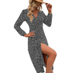 YESFASHION Women Elegant V-neck Single Breasted Dress