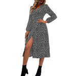 YESFASHION Women Elegant V-neck Single Breasted Dress