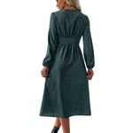 YESFASHION Women Elegant V-neck Single Breasted Dress