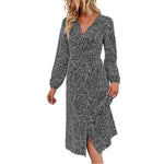 YESFASHION Women Elegant V-neck Single Breasted Dress