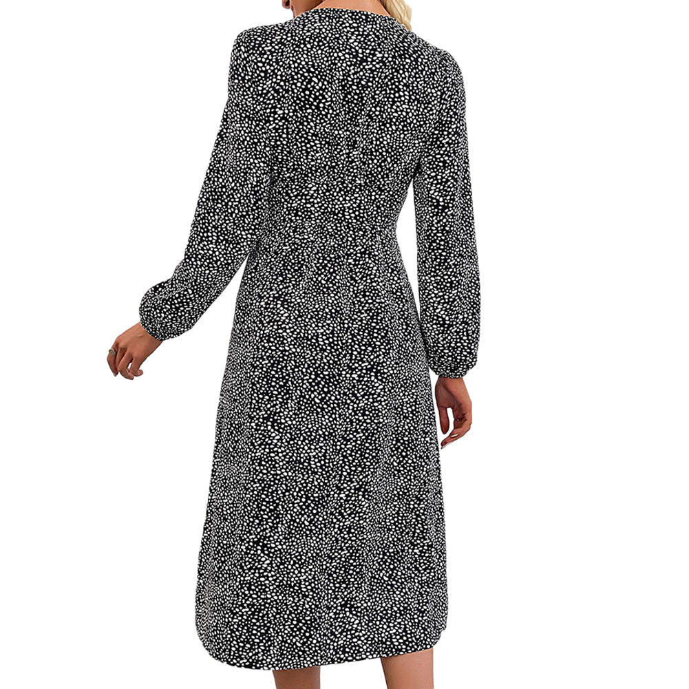 YESFASHION Women Elegant V-neck Single Breasted Dress