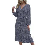 YESFASHION Women Elegant V-neck Single Breasted Dress