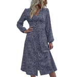 YESFASHION Women Elegant V-neck Single Breasted Dress