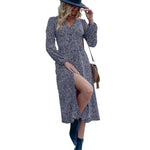 YESFASHION Women Elegant V-neck Single Breasted Dress