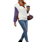 YESFASHION Loose Colorblock Panel Long Sleeve Plush Sweatshirts