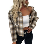 YESFASHION Cropped Plaid Cardigan Coats Vintage Wool Lapel Jacket