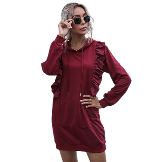 YESFASHION Mid-length Ruffled Panelled Sweatshirts Dress