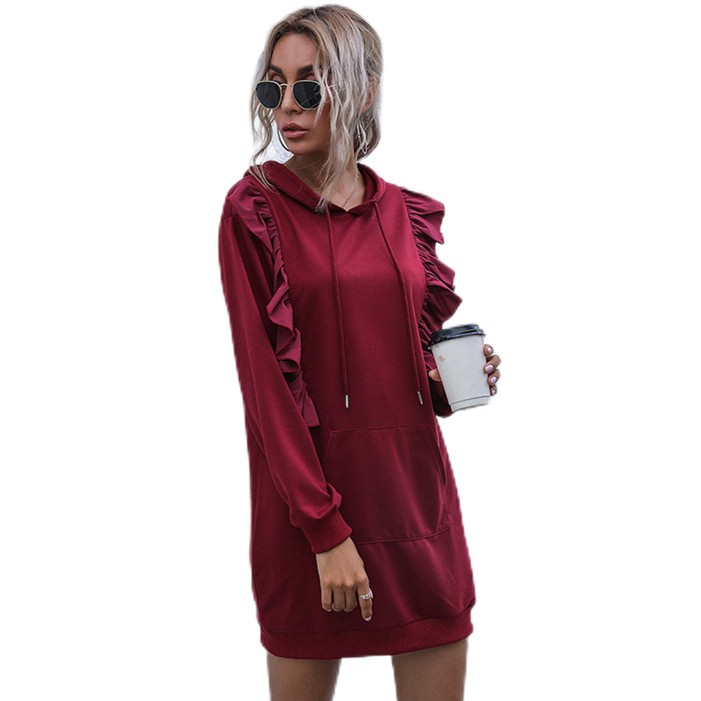 YESFASHION Mid-length Ruffled Panelled Sweatshirts Dress