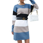 YESFASHION Knit Colorblock Korean Sweater Dress