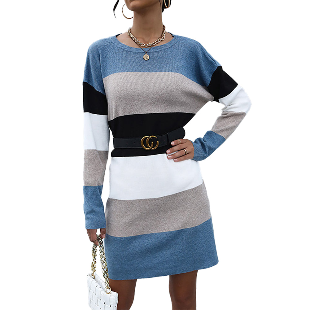 YESFASHION Knit Colorblock Korean Sweater Dress
