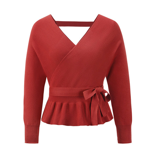 YESFASHION Women Cropped Pullover Sexy V-neck Knit Tops