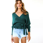 YESFASHION Women Cropped Pullover Sexy V-neck Knit Tops