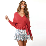 YESFASHION Women Cropped Pullover Sexy V-neck Knit Tops