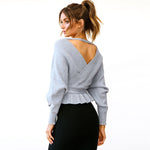 YESFASHION Women Cropped Pullover Sexy V-neck Knit Tops