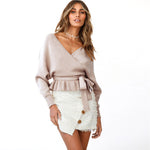 YESFASHION Women Cropped Pullover Sexy V-neck Knit Tops