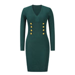 YESFASHION V-neck Double Breasted Knit Sweaters Dress