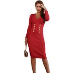 YESFASHION V-neck Double Breasted Knit Sweaters Dress