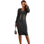 YESFASHION V-neck Double Breasted Knit Sweaters Dress