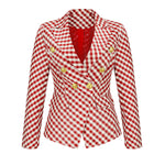 YESFASHION Women Plaid Double Breasted Jacket Coats