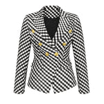 YESFASHION Women Plaid Double Breasted Jacket Coats
