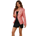 YESFASHION Women Plaid Double Breasted Jacket Coats