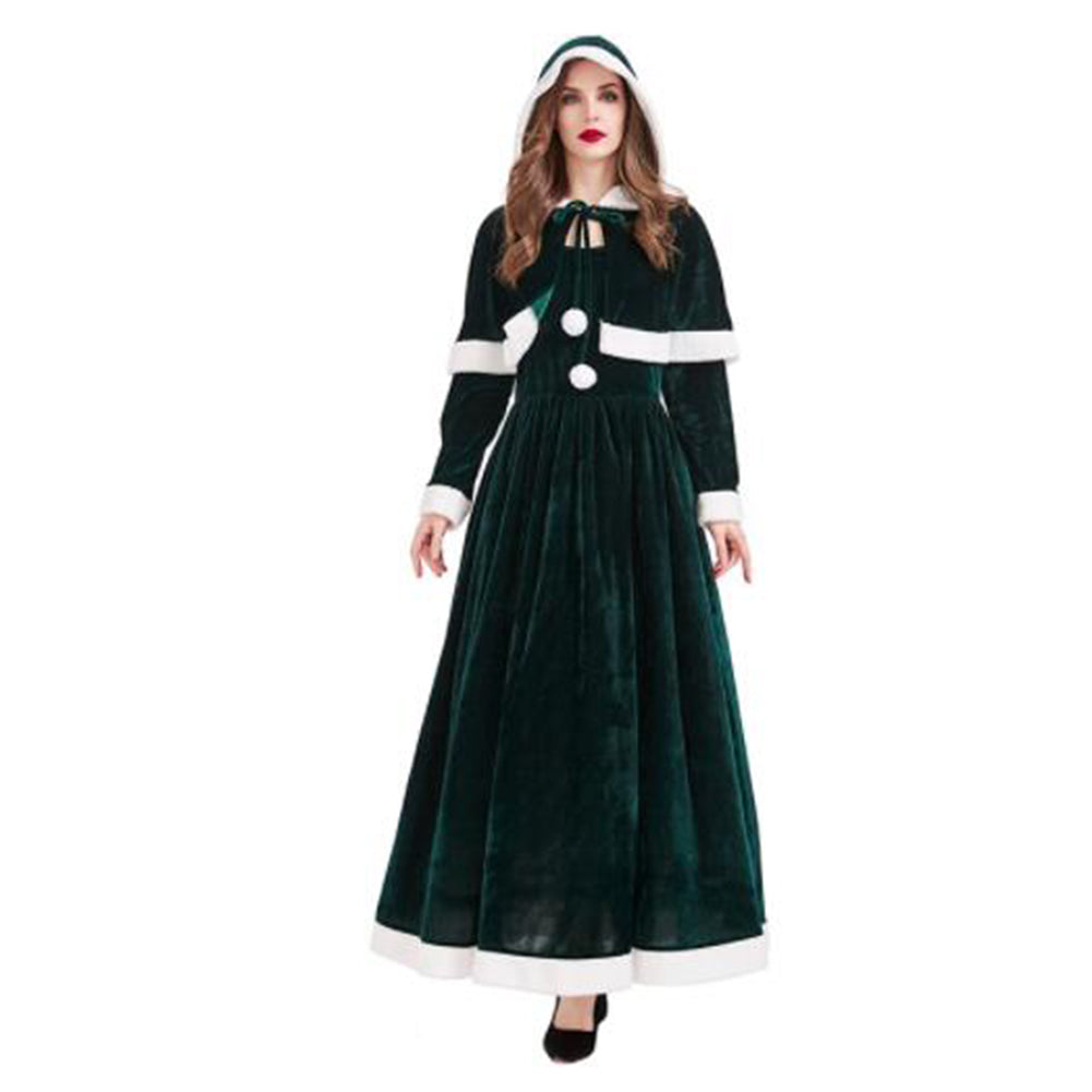 YESFASHION Spandex Christmas Costume Santa Shawl Maxi Dress