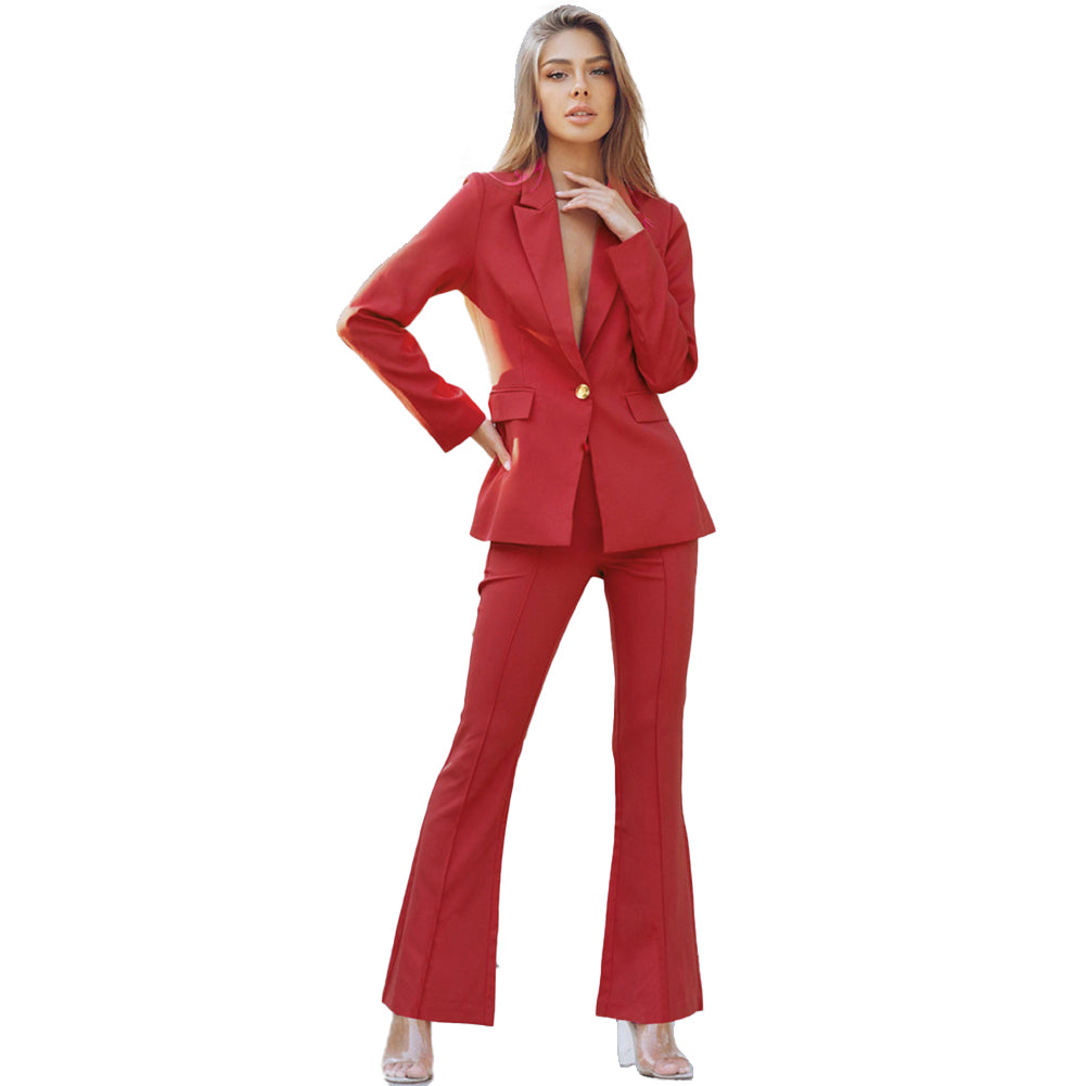 YESFASHION Lapel Temperament Two-piece Women Clothing Suit