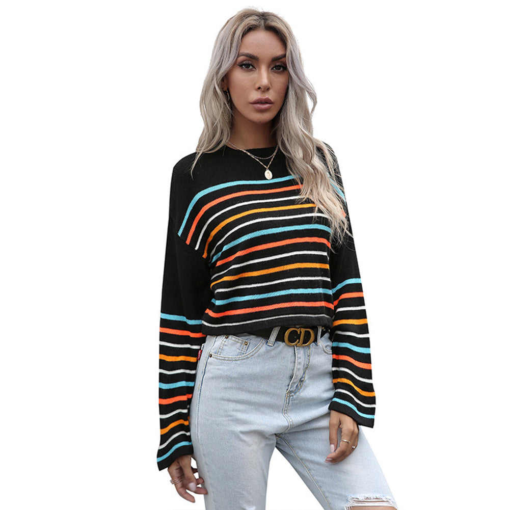 YESFASHION Colorful Striped Tops Women Knitted Sweaters