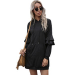 YESFASHION Cross Border Ruffle Panel Hooded Sweater Dress