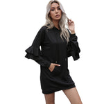 YESFASHION Cross Border Ruffle Panel Hooded Sweater Dress