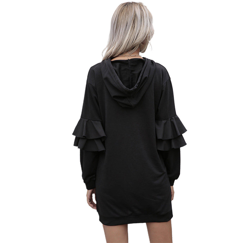 YESFASHION Cross Border Ruffle Panel Hooded Sweater Dress