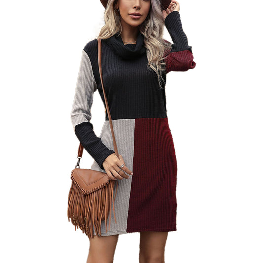 YESFASHION Contrast Turtleneck Sweater Dress