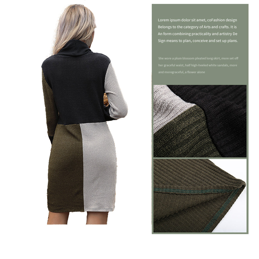 YESFASHION Contrast Turtleneck Sweater Dress