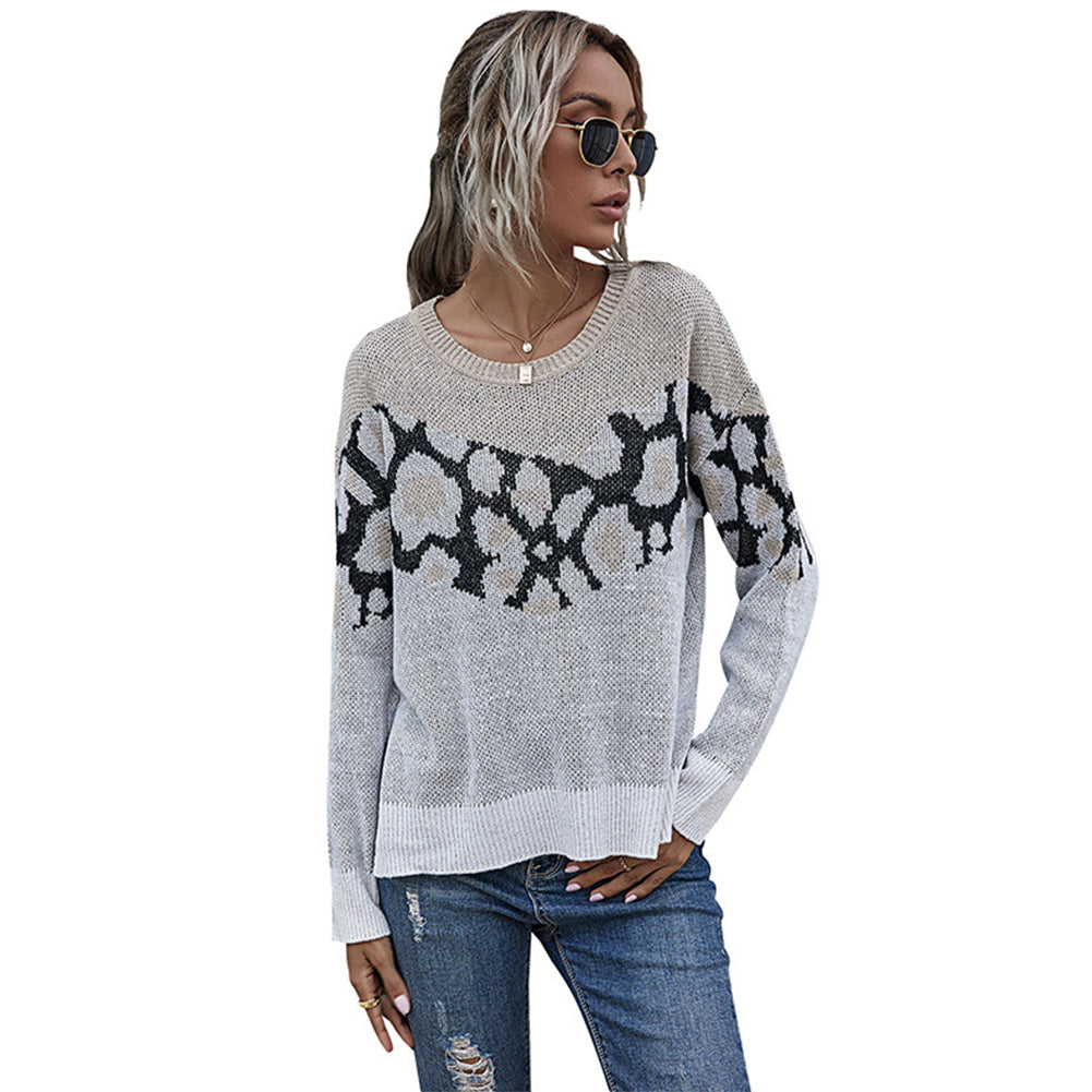 YESFASHION Tops Zebra Print Long Sleeve Fashion Loose Sweaters