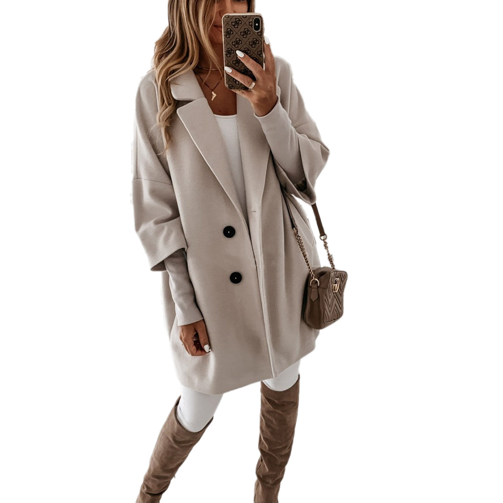 YESFASHION 3/2 Sleeve Button Lapel Pocket Wool Jacket  Coats