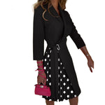 YESFASHION V-neck Fashion Tie Waist Pleated Panel Dress