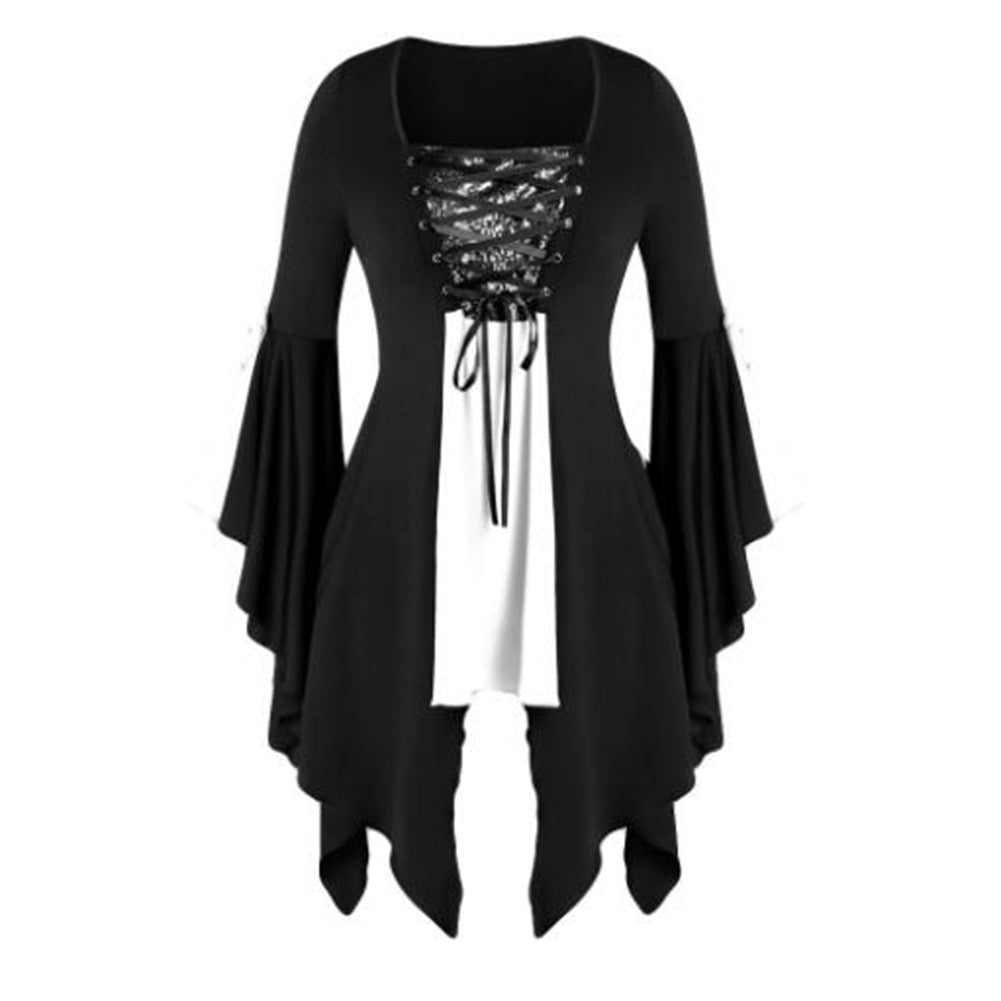 YESFASHION Halloween Witch Top Irregular Lace Sequin Statement Tops