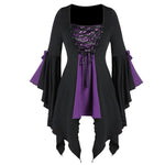 YESFASHION Halloween Witch Top Irregular Lace Sequin Statement Tops