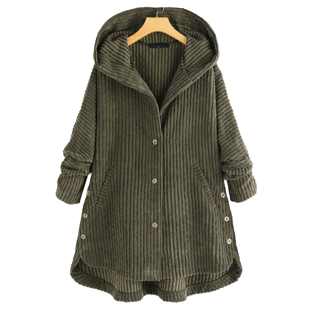 YESFASHION Autumn Winter Casual Corduroy Hooded Cotton Coats