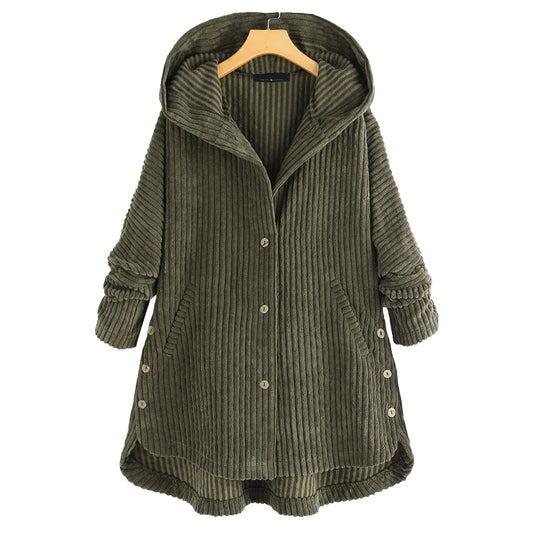 YESFASHION Autumn Winter Casual Corduroy Hooded Cotton Coats
