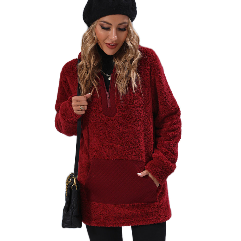 YESFASHION Women Zip Panel Double Sided Fleece Casual Sweatshirts PBY-0ZHM